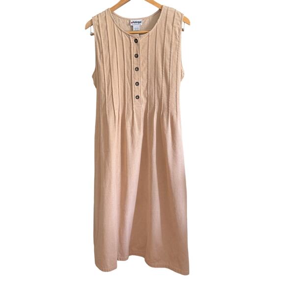 Vintage NATIONAL | Tan Corduroy PIntuck Detail Button front Midi Dress | Large - Picture 1 of 4